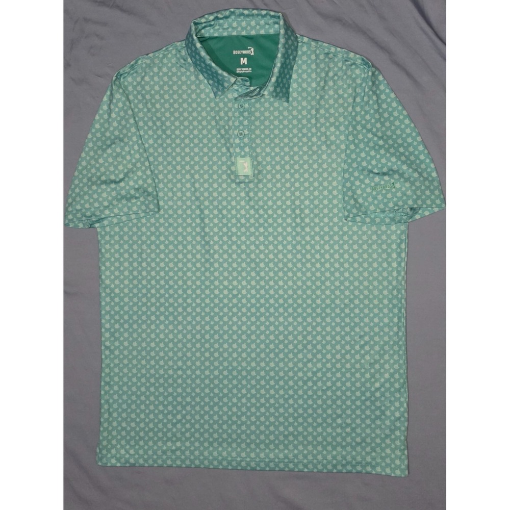 Bogey Bros Men's Green White Geometric finger Sz Medium Polo Shirt Lightweight